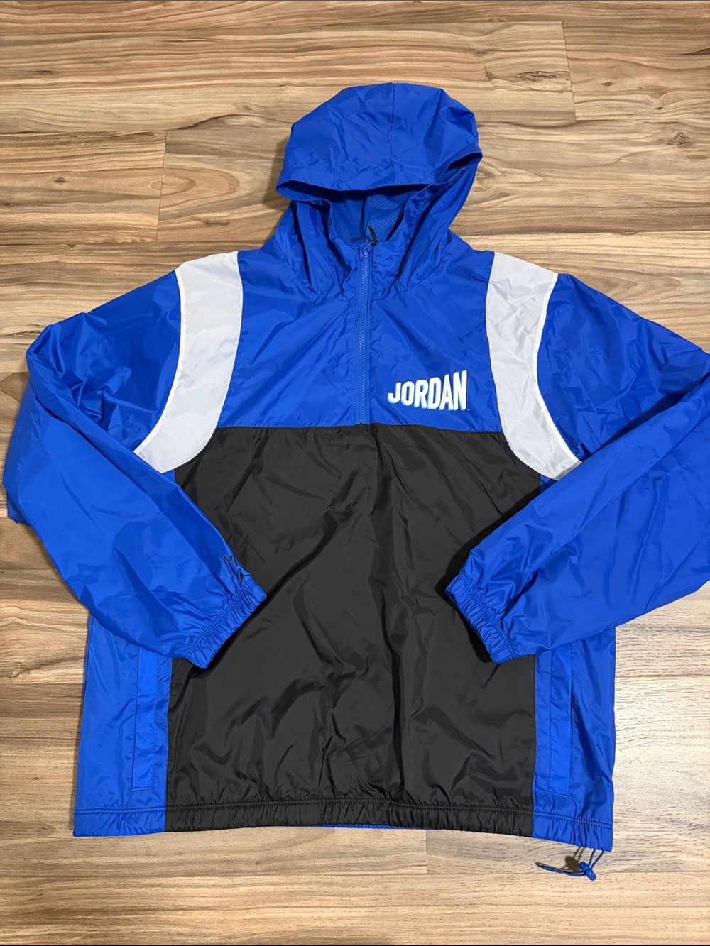 Nike Men's Jordan Flight MVP Hooded Pullover Jacket Size L Black Blue White NWT
